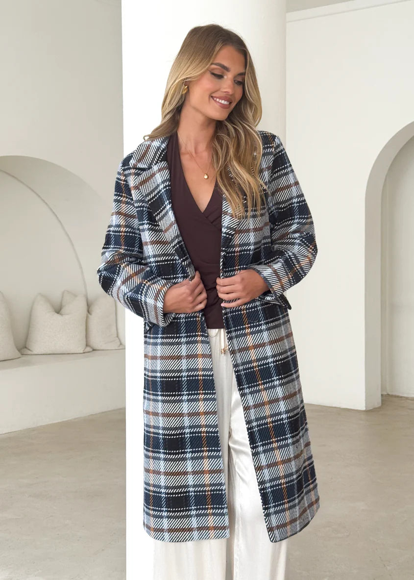 Cyan Coat - Navy Check