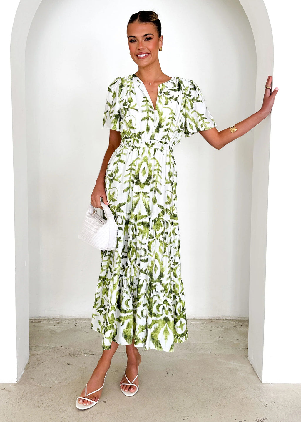 Valley Midi Dress - Green Abstract