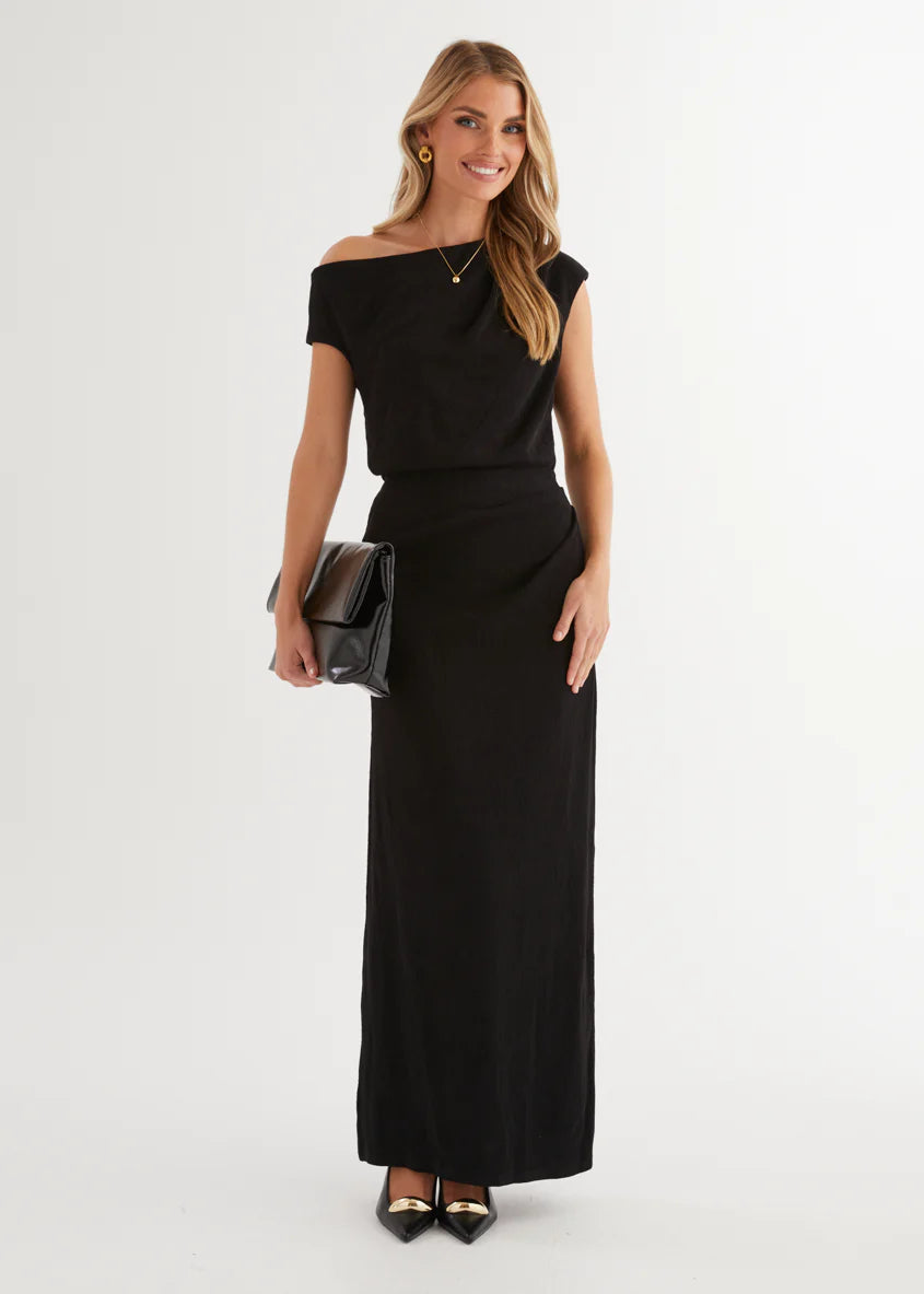 Tarni One Shoulder Maxi Dress - Black