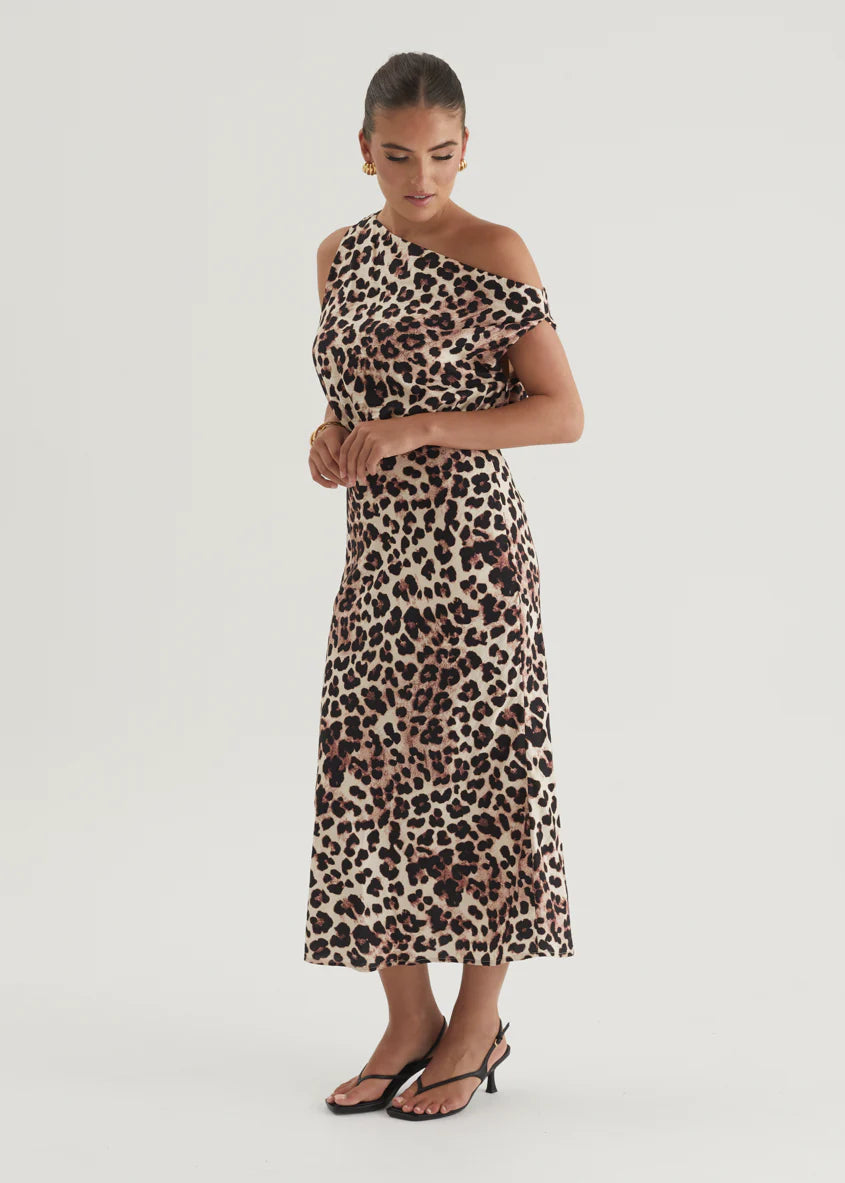 Banksy One Shoulder Maxi Dress - Leopard