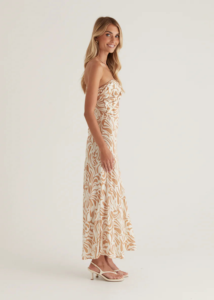 Bindi Strapless Maxi Dress - Beige Swirl