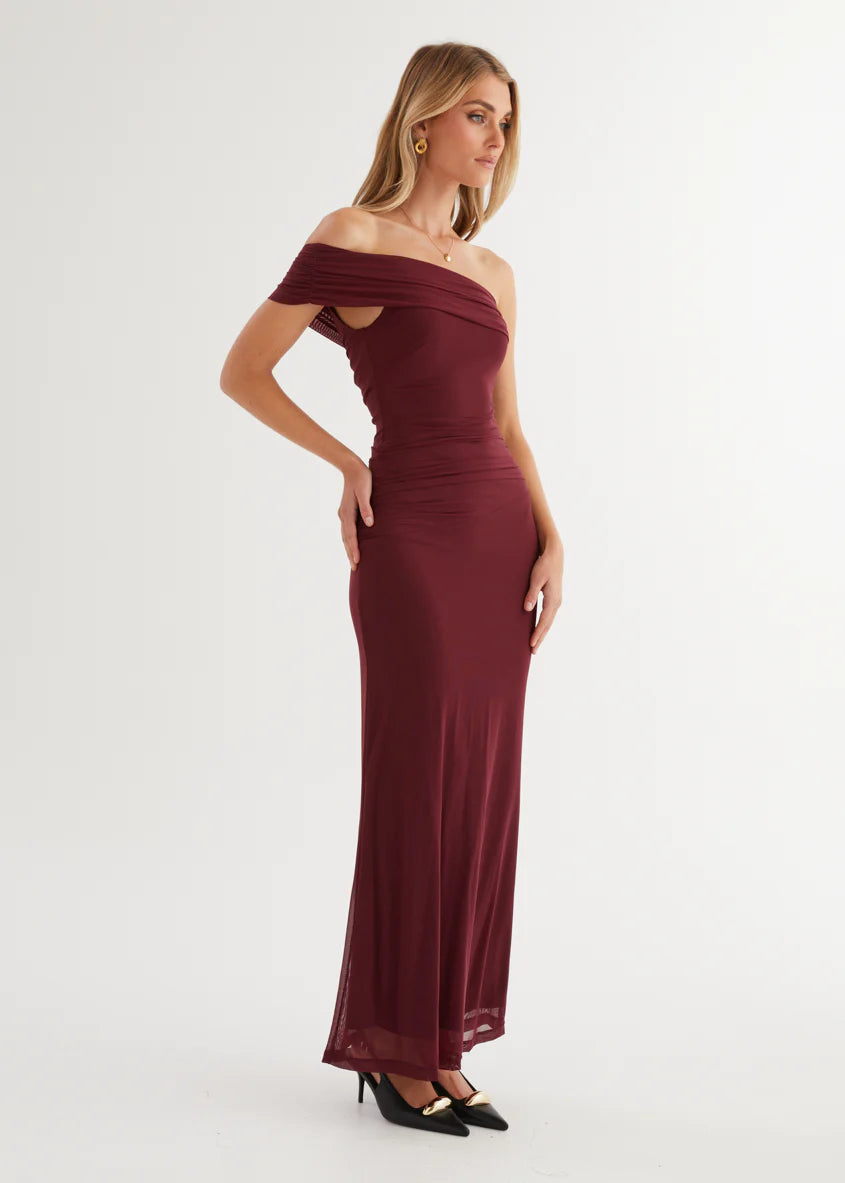 Allina Mesh Maxi Dress - Wine