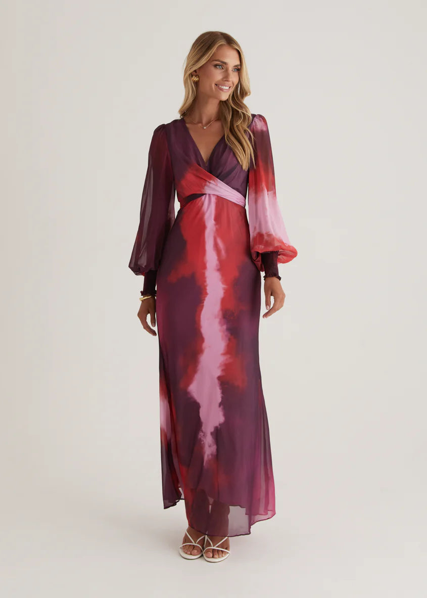 Camellia Midi Dress - Plum Tie Dye