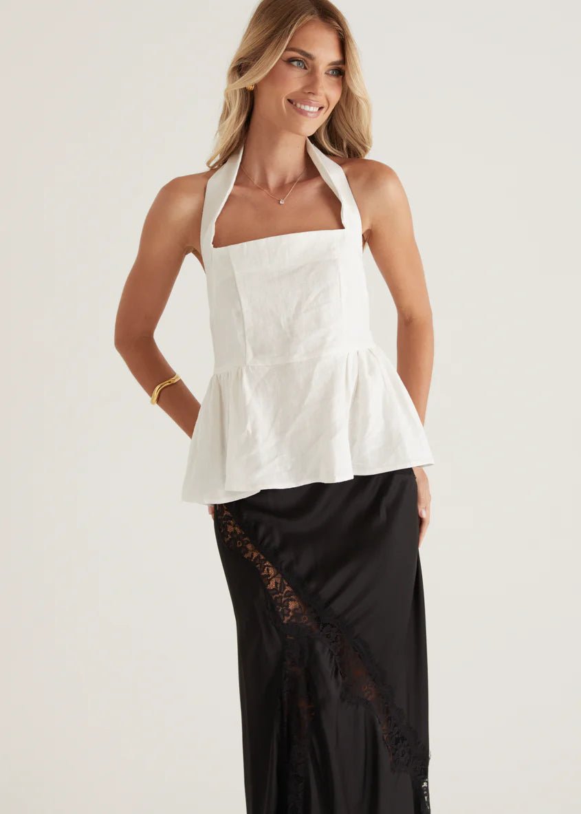 Lilou Halter Linen Top - Off White