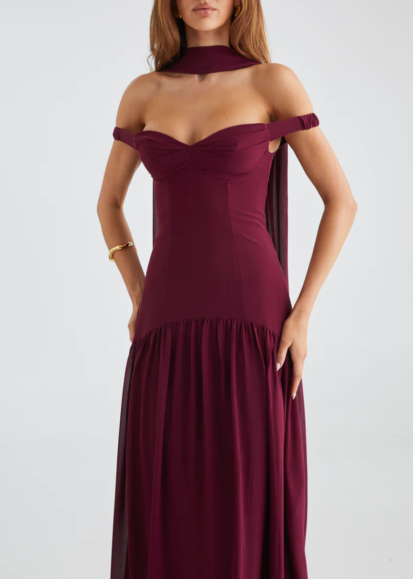 Kirah Off Shoulder Maxi Dress - Wine