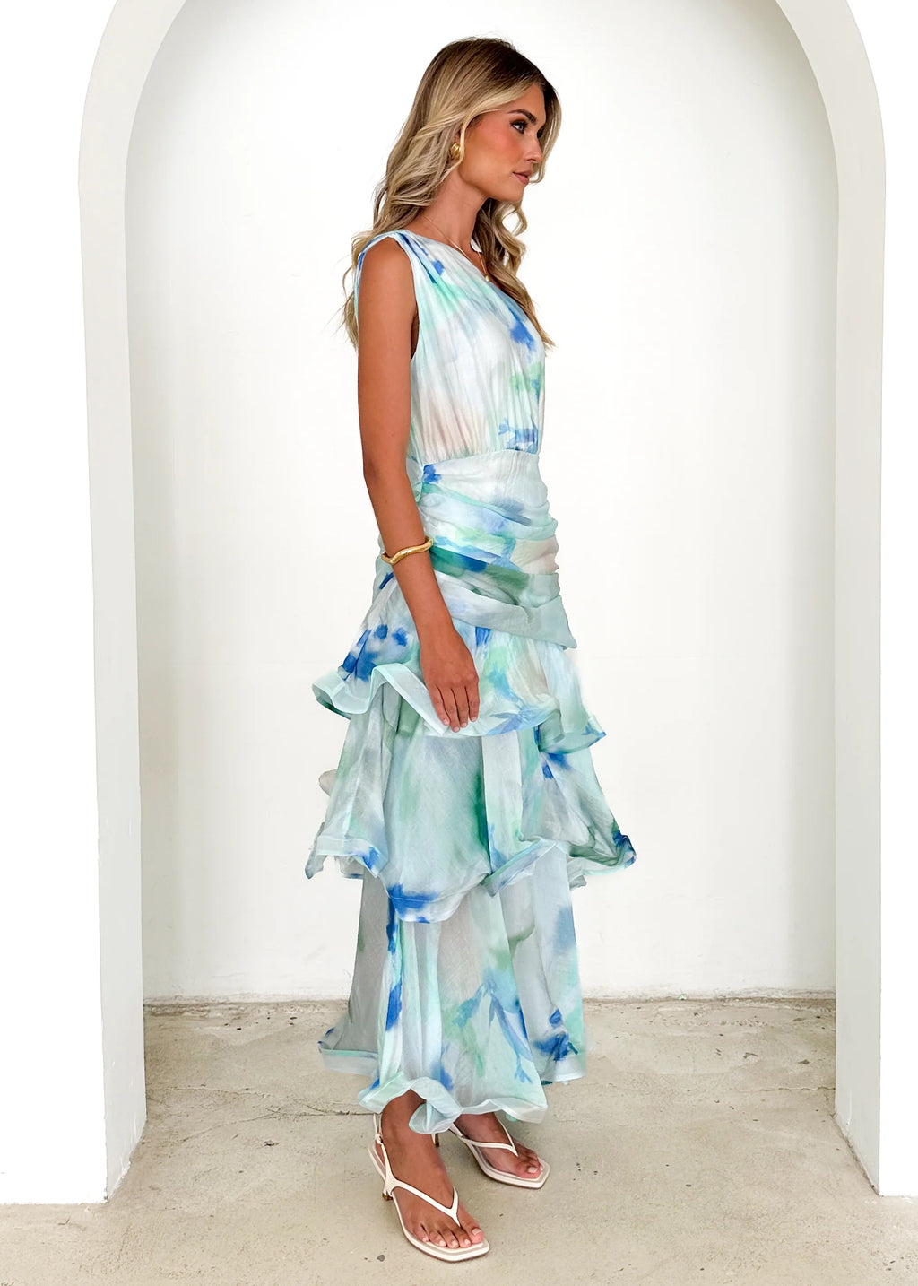 Zaba One Shoulder Maxi Dress - Mint Haze