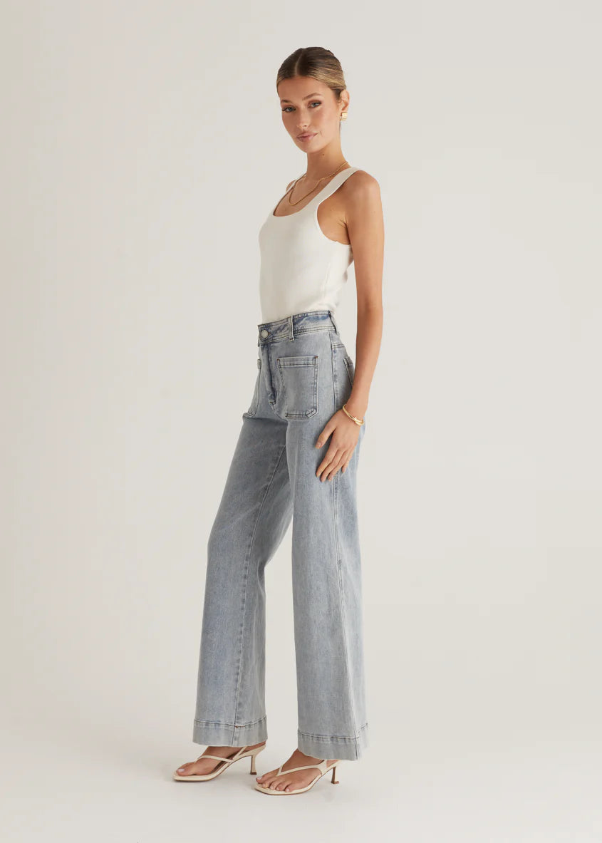 Zekroe Wide Leg Jeans - Light Blue