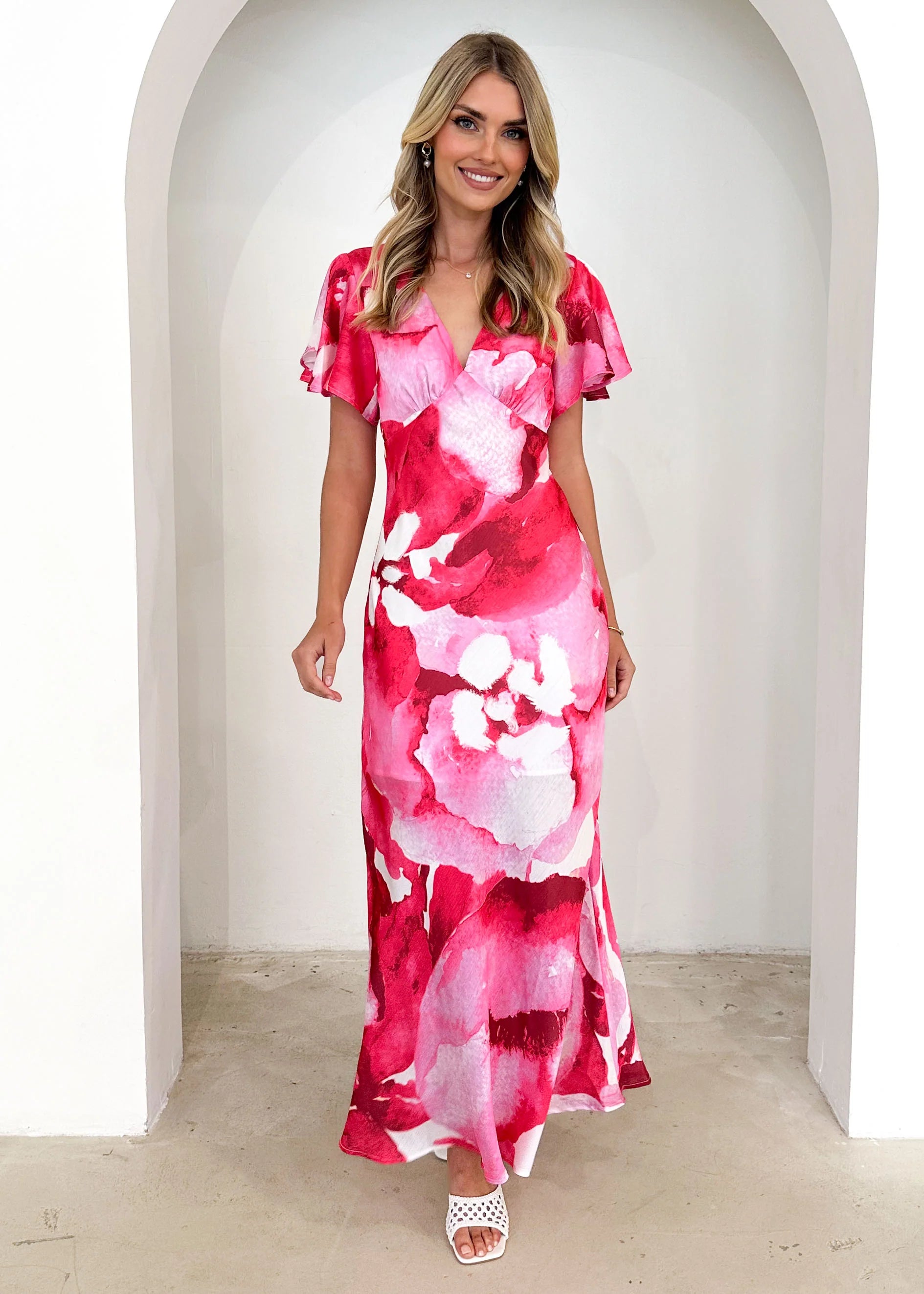 Mintoe Maxi Dress - Magenta Watercolour