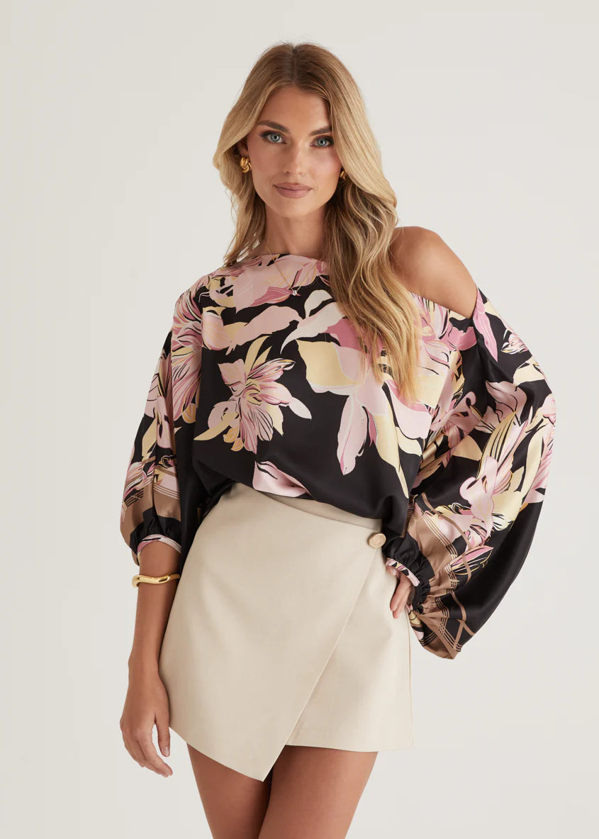 Maui Off Shoulder Top - Black Floral