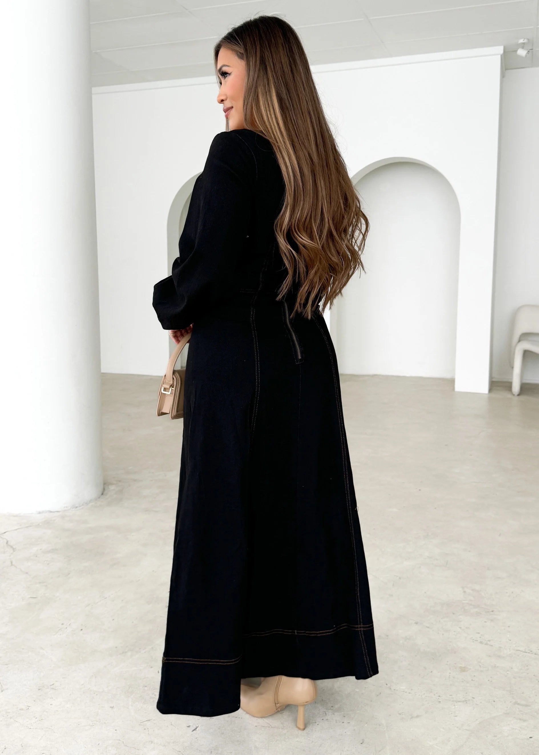 Fiorella Denim Maxi Dress - Black