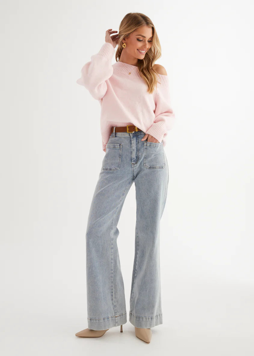 Marsha One Shoulder Sweater - Pink