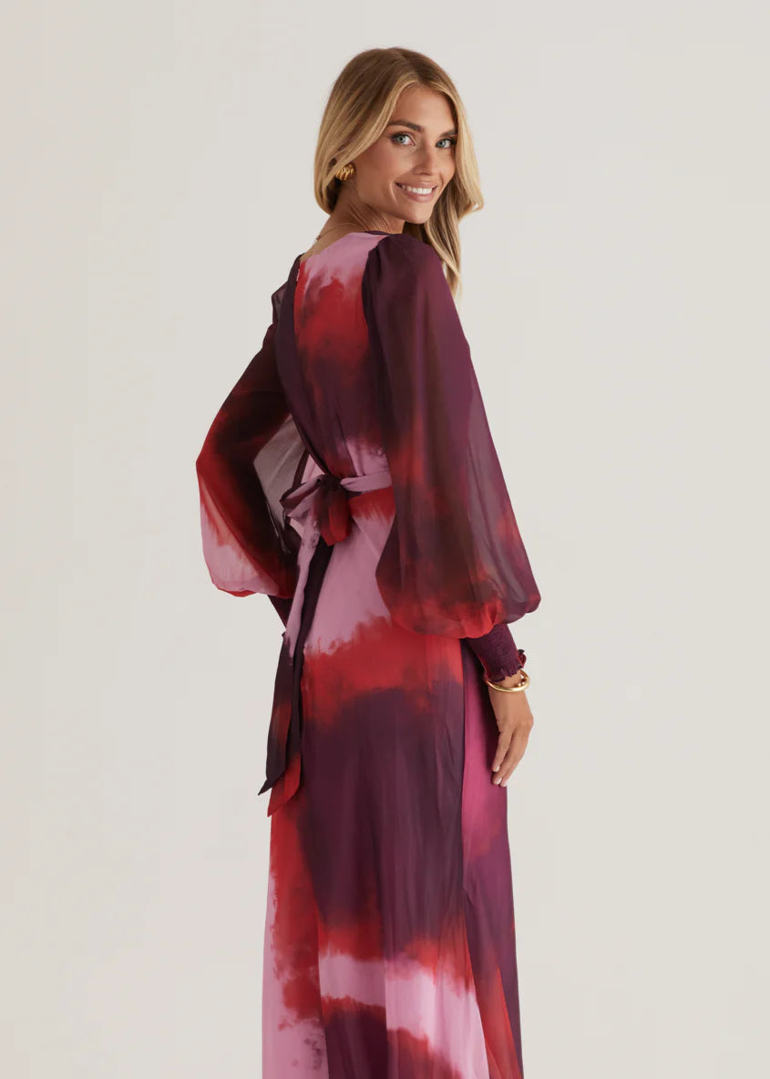 Camellia Midi Dress - Plum Tie Dye