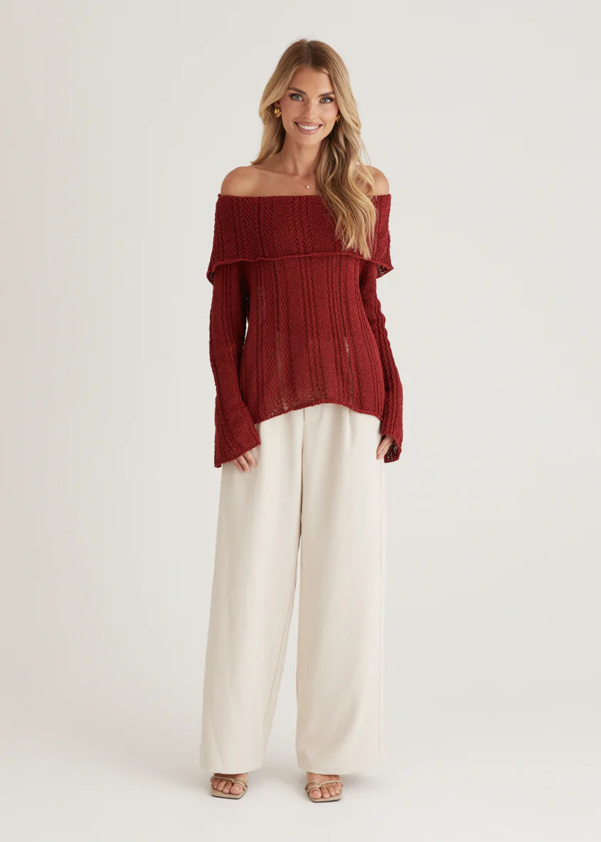 Lucy Off Shoulder Sweater - Burgundy