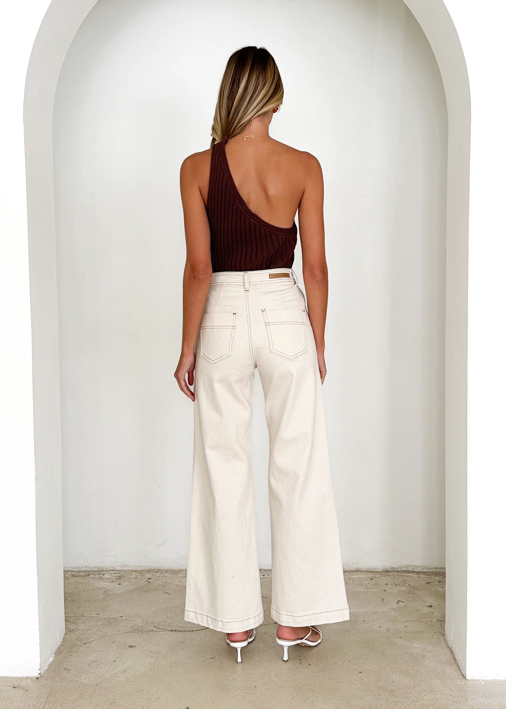 Jess Stretch Wide Leg Jeans - Sand