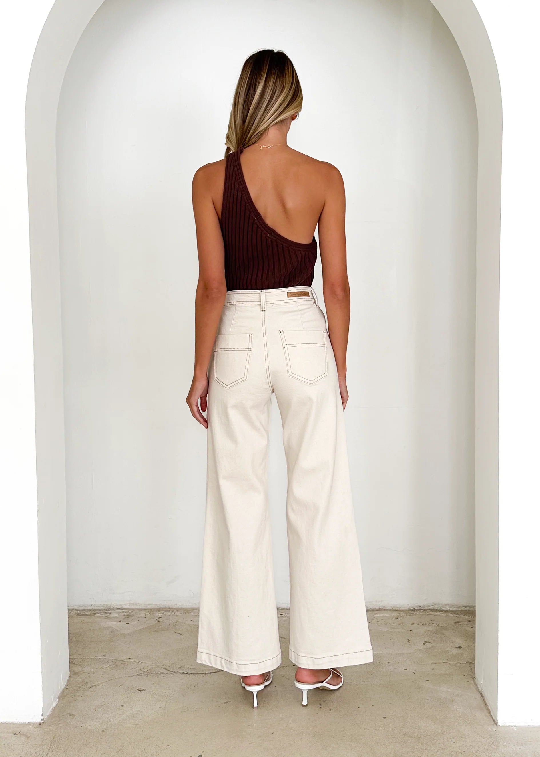 Jess Stretch Wide Leg Jeans - Sand