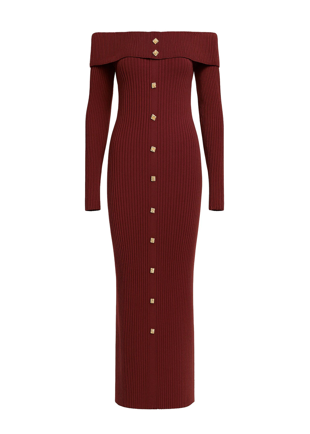 Aloe Off Shoulder Knit Maxi Dress - Wine