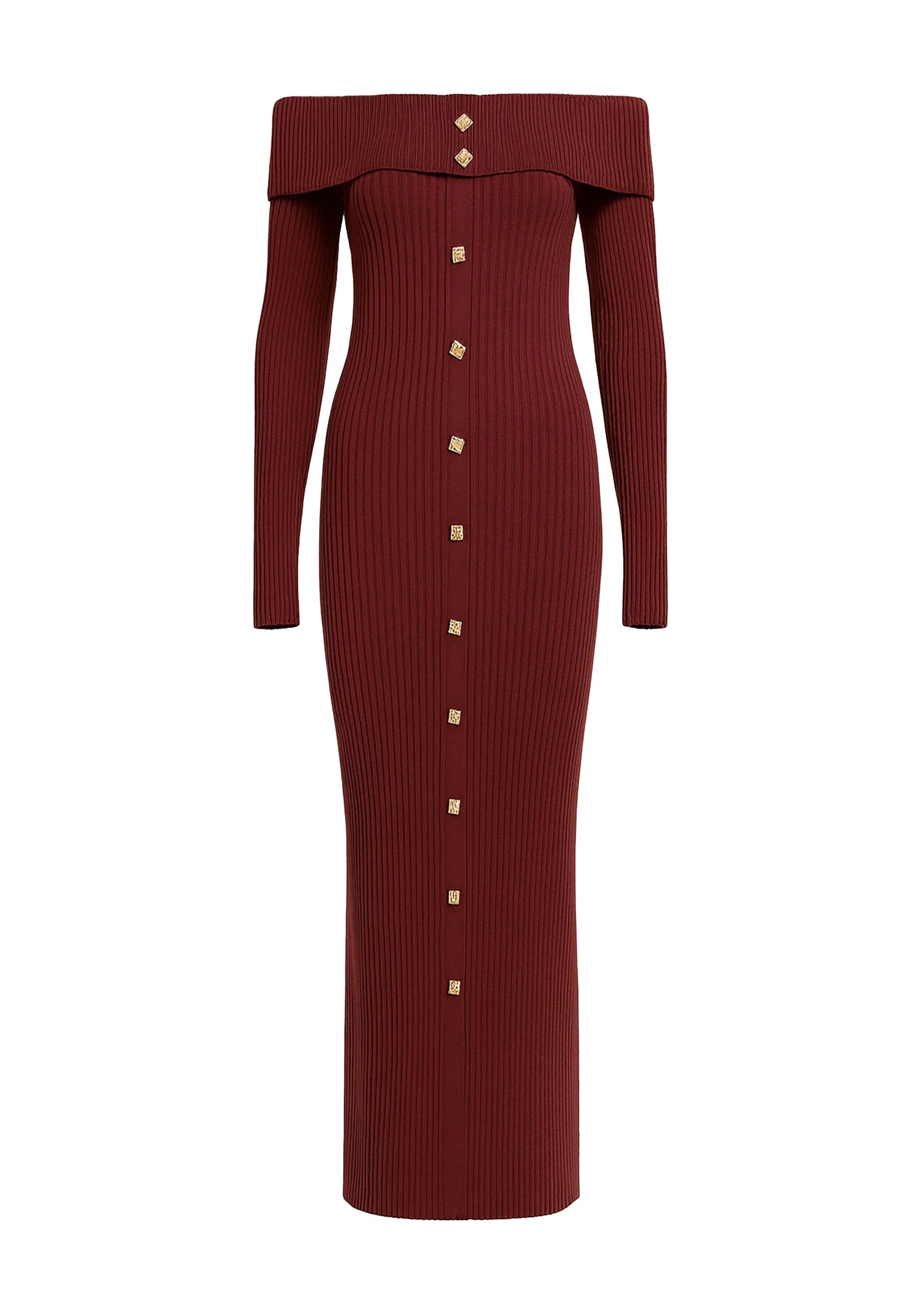 Aloe Off Shoulder Knit Maxi Dress - Wine
