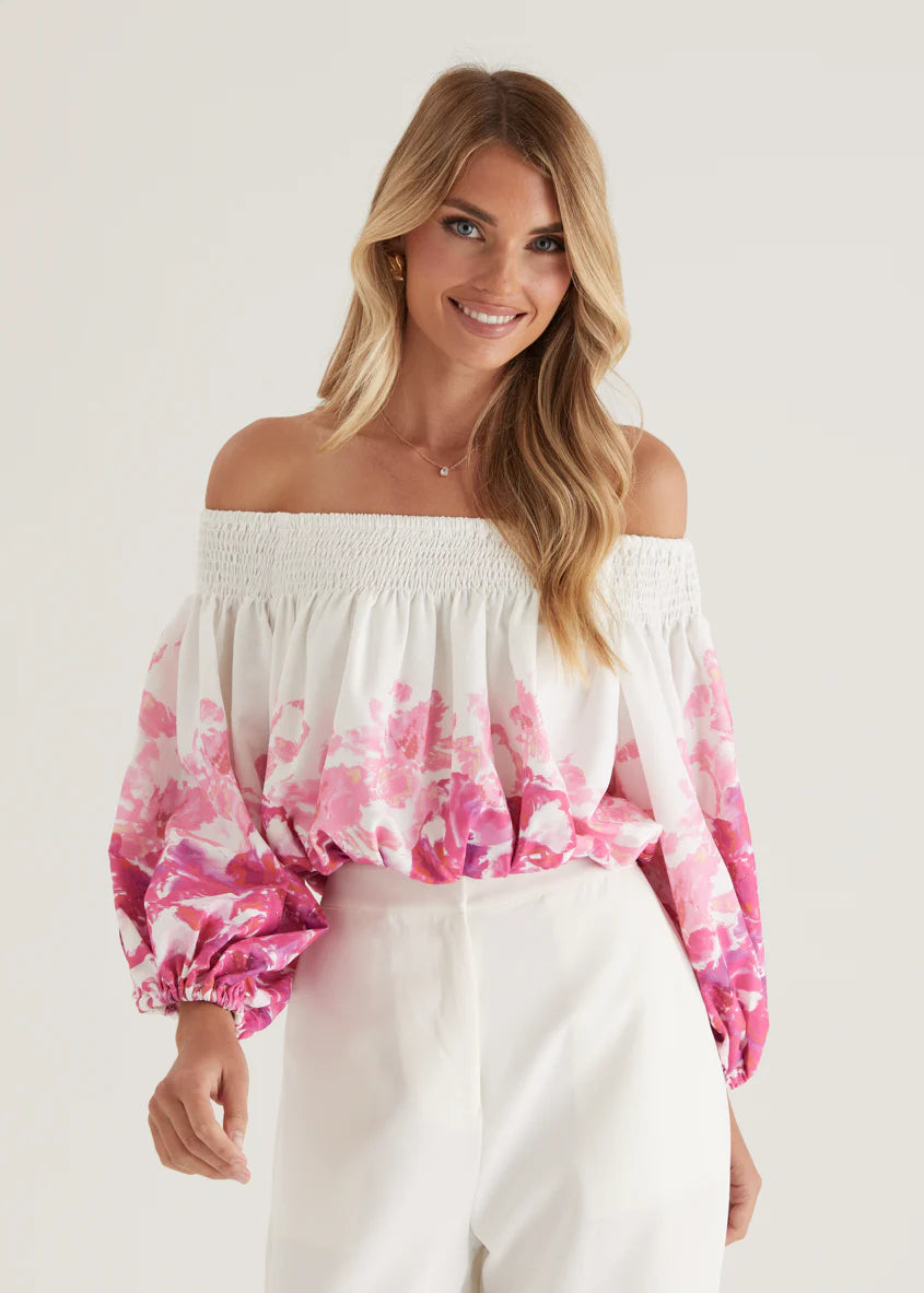 Averie Off Shoulder Top - Pink Floral