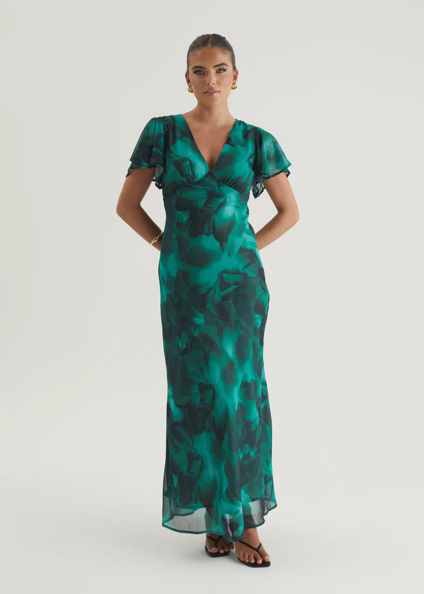Cabana Maxi Dress - Emerald Watercolour