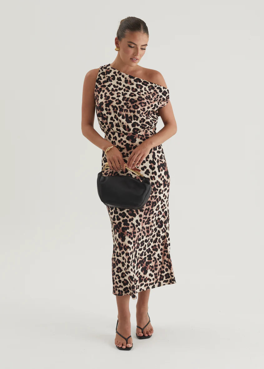 Banksy One Shoulder Maxi Dress - Leopard