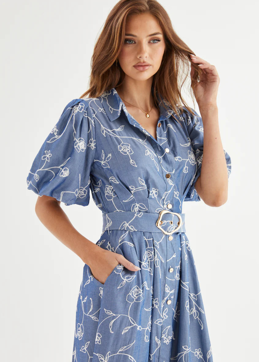 Wanderer Midi Dress - Indigo Chambray