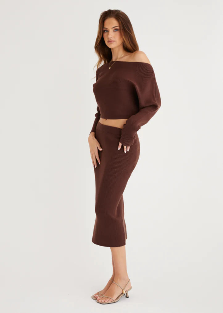 Alley Knit Midi Skirt - Chocolate