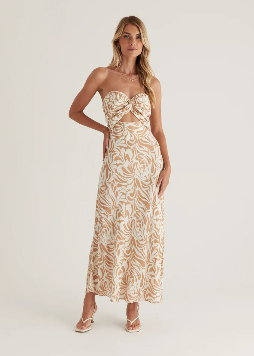 Bindi Strapless Maxi Dress - Beige Swirl