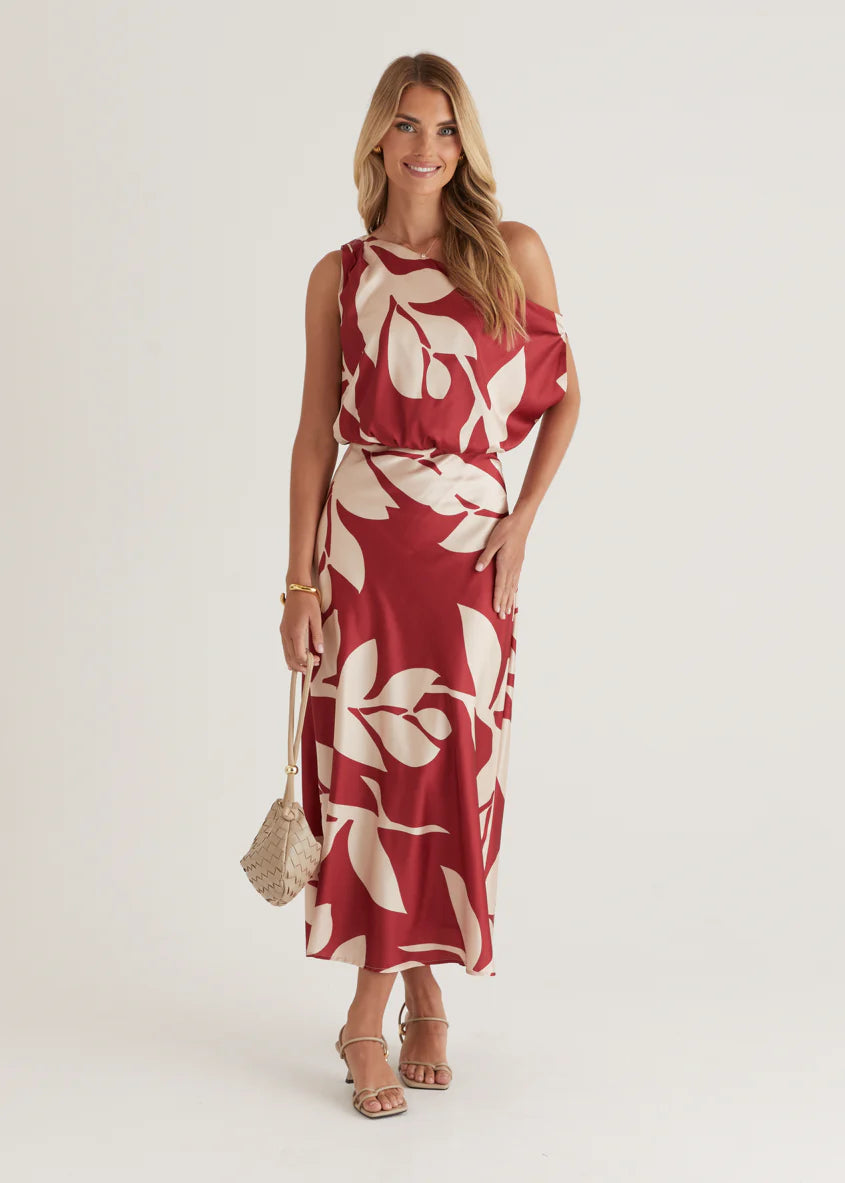 Naeve Off Shoulder Midi Dress - Berry Leaf