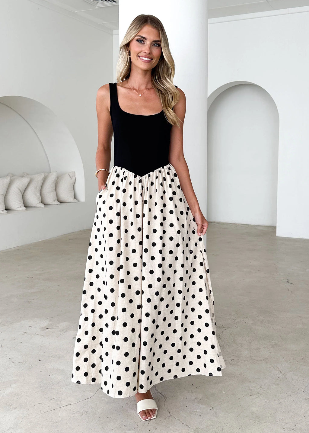 Natalie Maxi Dress - Black Polka