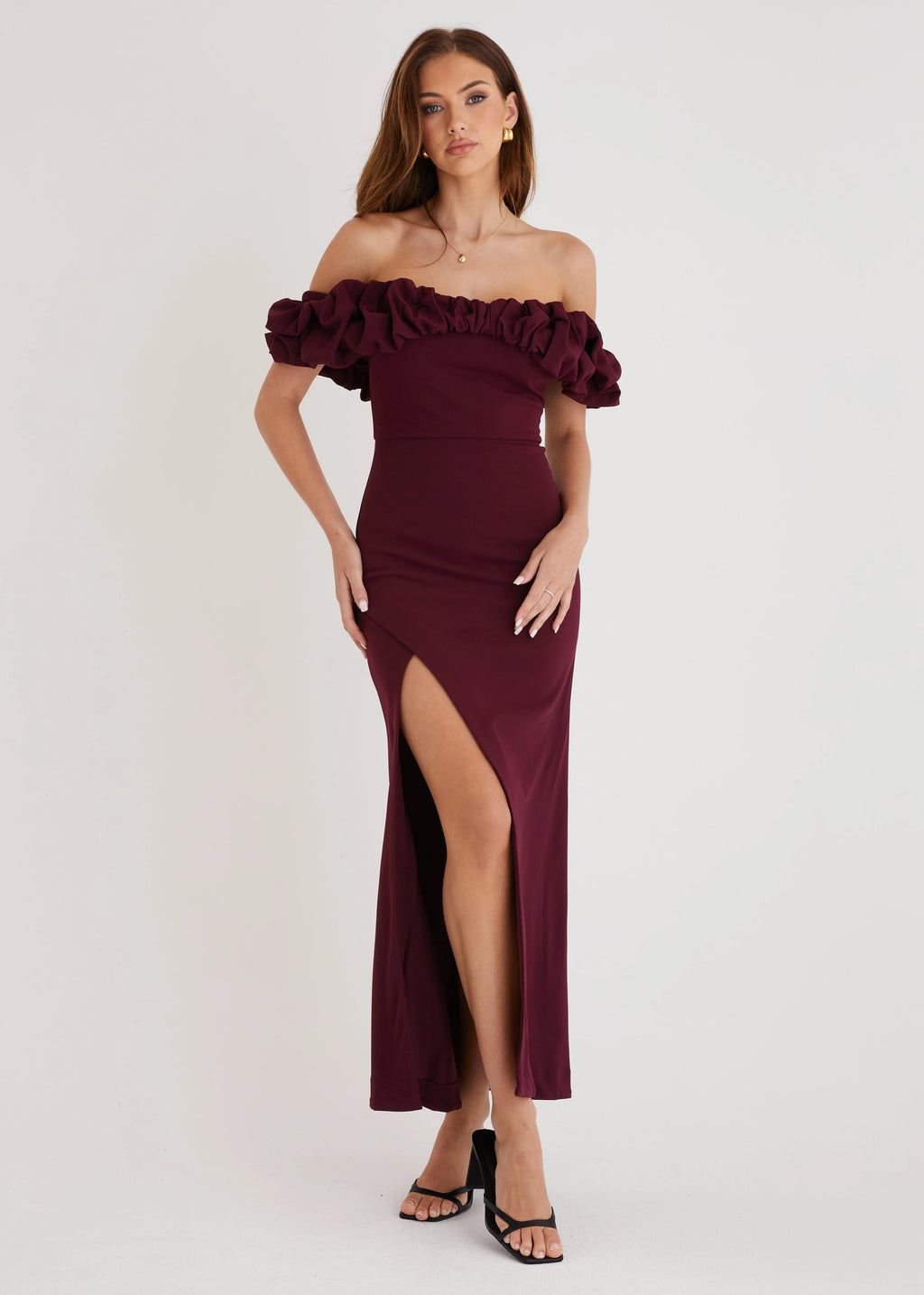 Rylee Off Shoulder Maxi Dress - Maroon