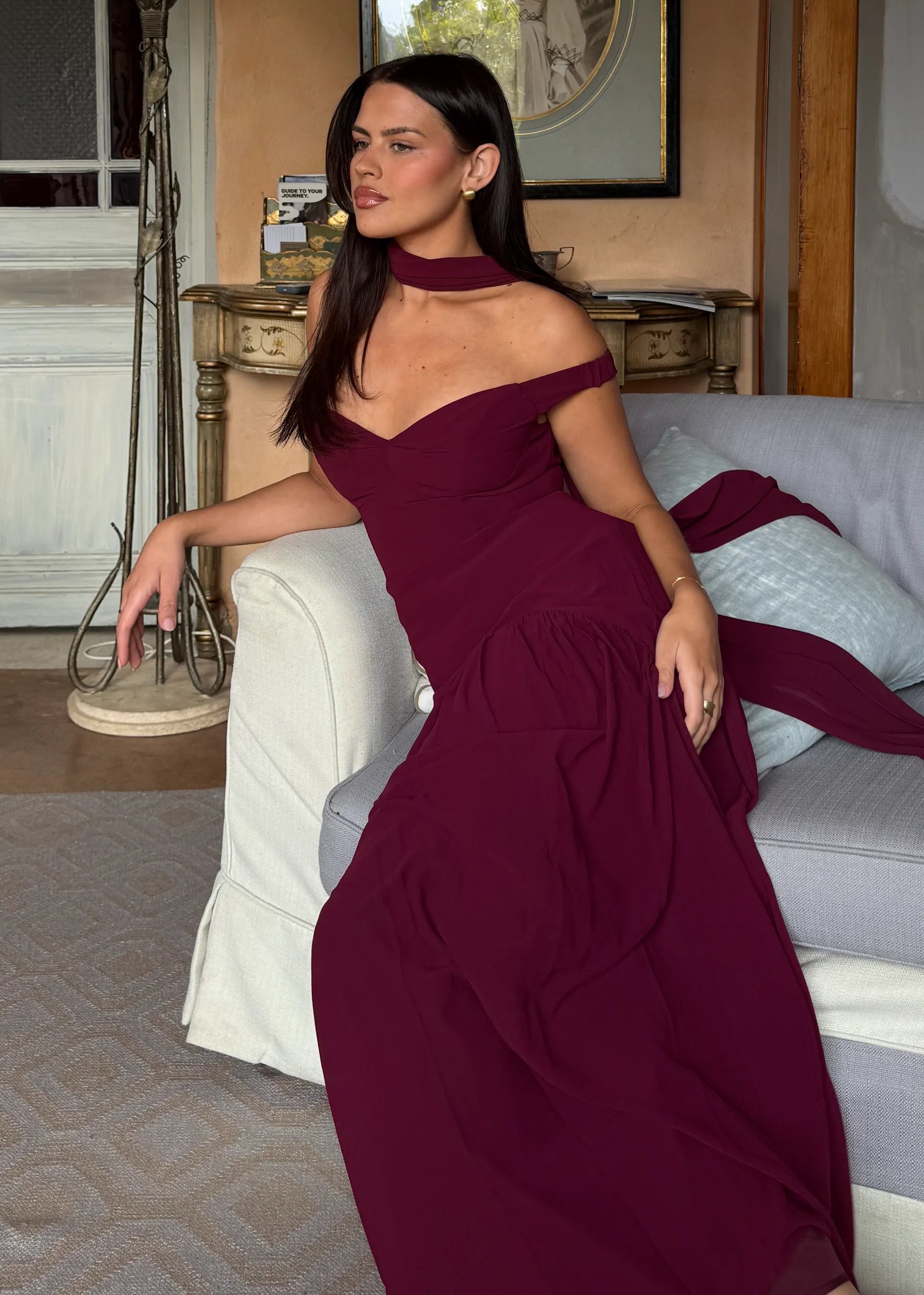 Kirah Off Shoulder Maxi Dress - Wine