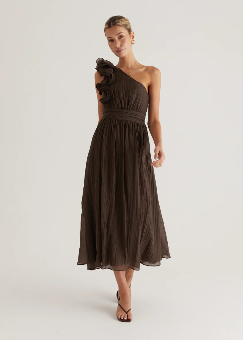 Iksie One Shoulder Maxi Dress - Chocolate
