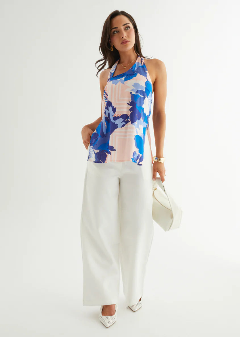 Selene Halter Top - Sapphire Blossom