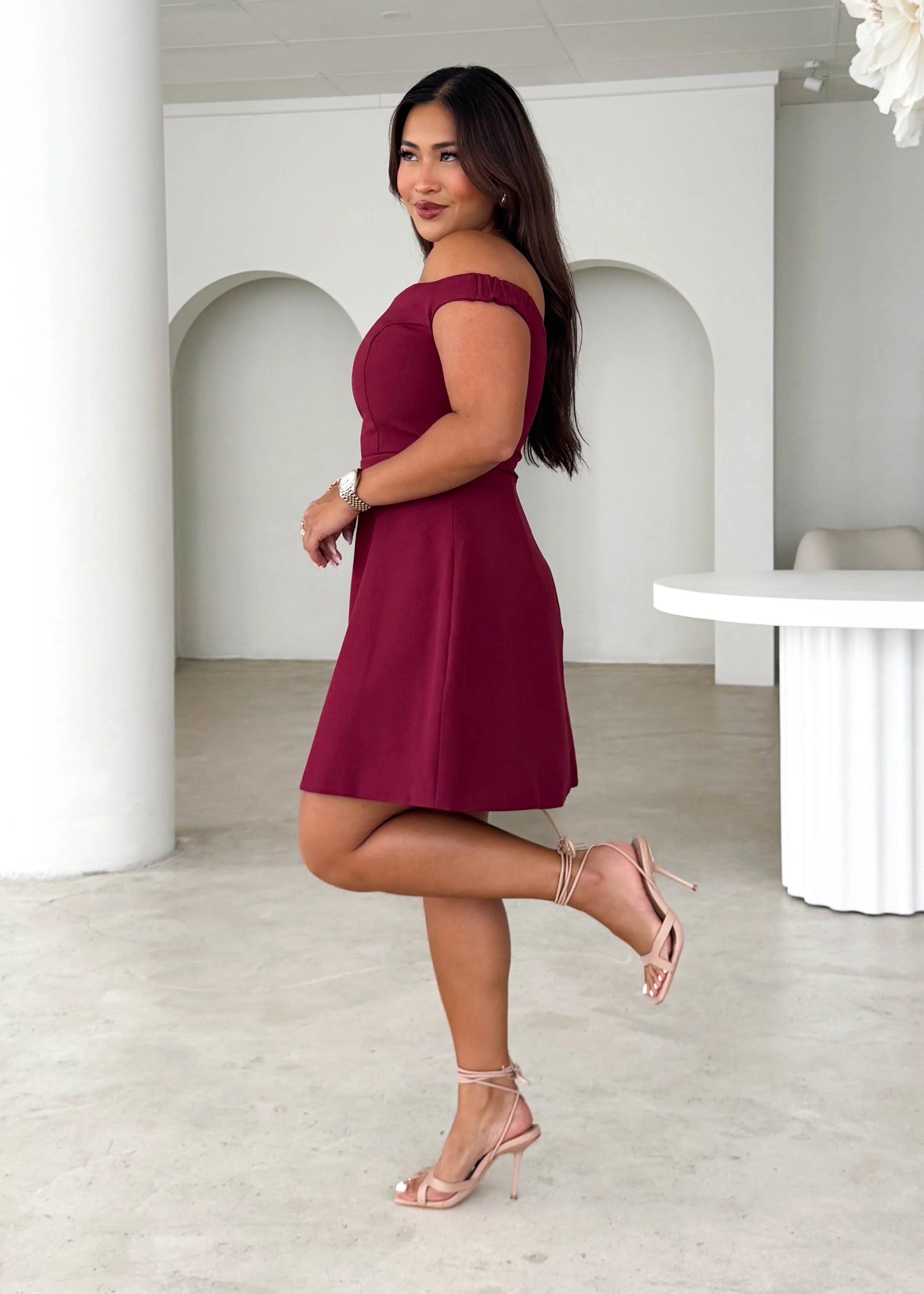 Lexa Off Shoulder Dress - Cherry