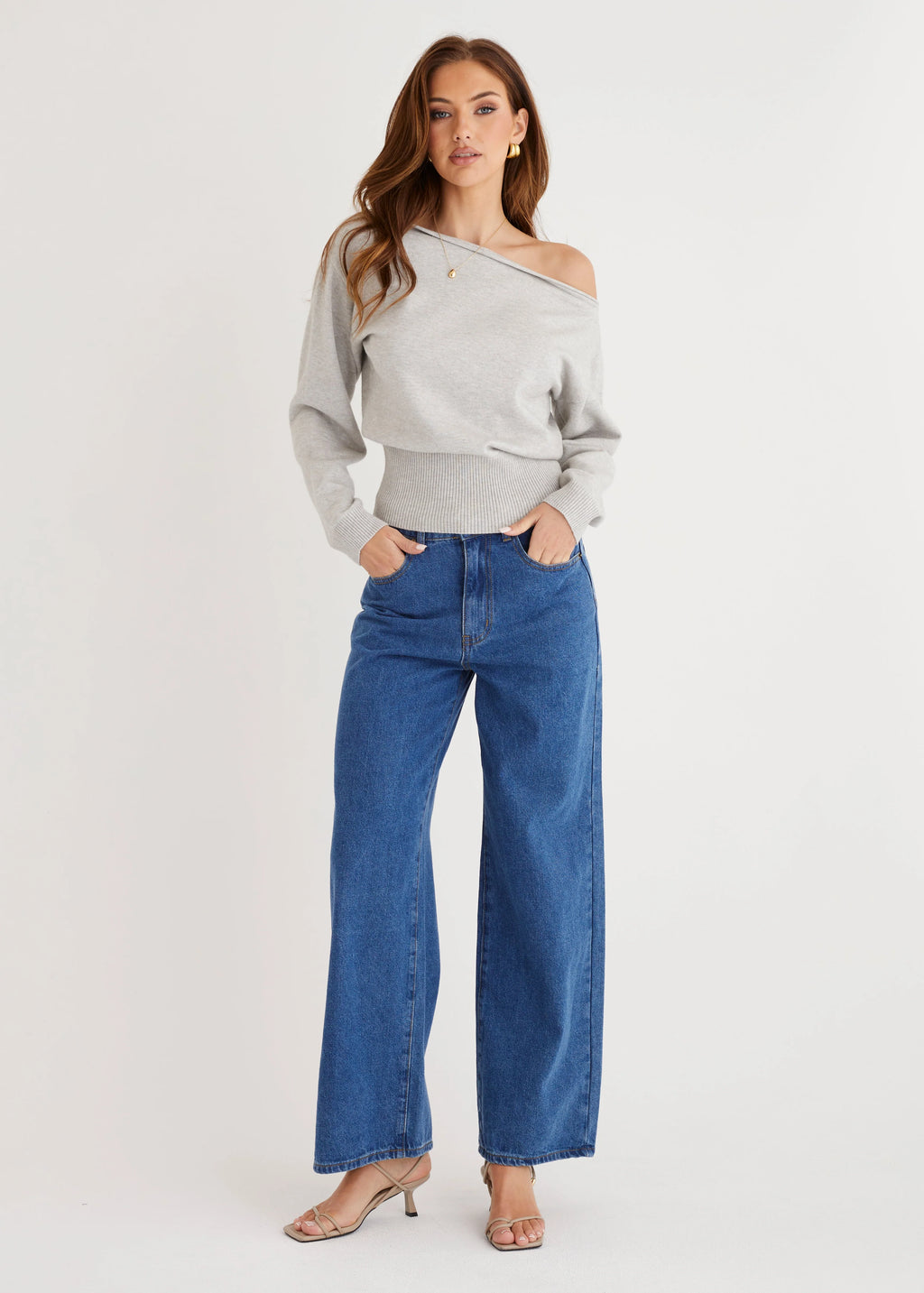 Ally Drop Shoulder Knit Top - Grey