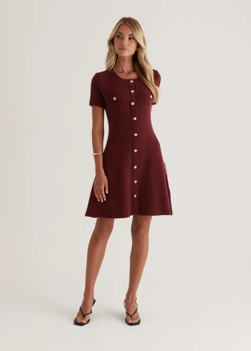 Savannah Knit Dress - Wine