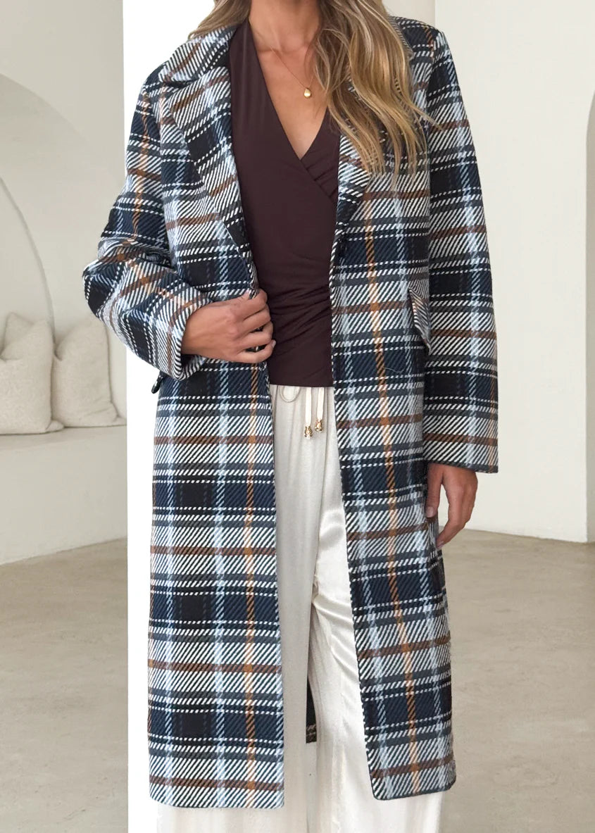 Cyan Coat - Navy Check