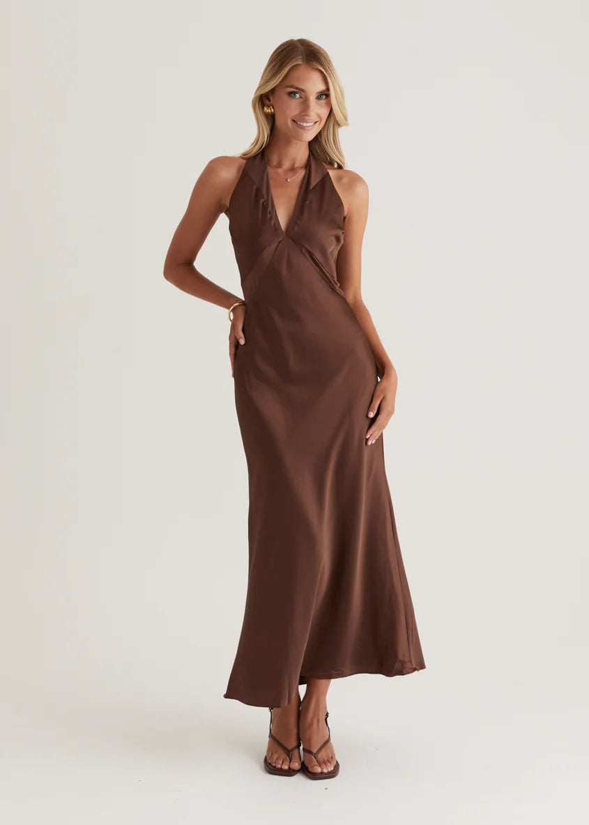 Serento Halter Maxi Dress - Chocolate