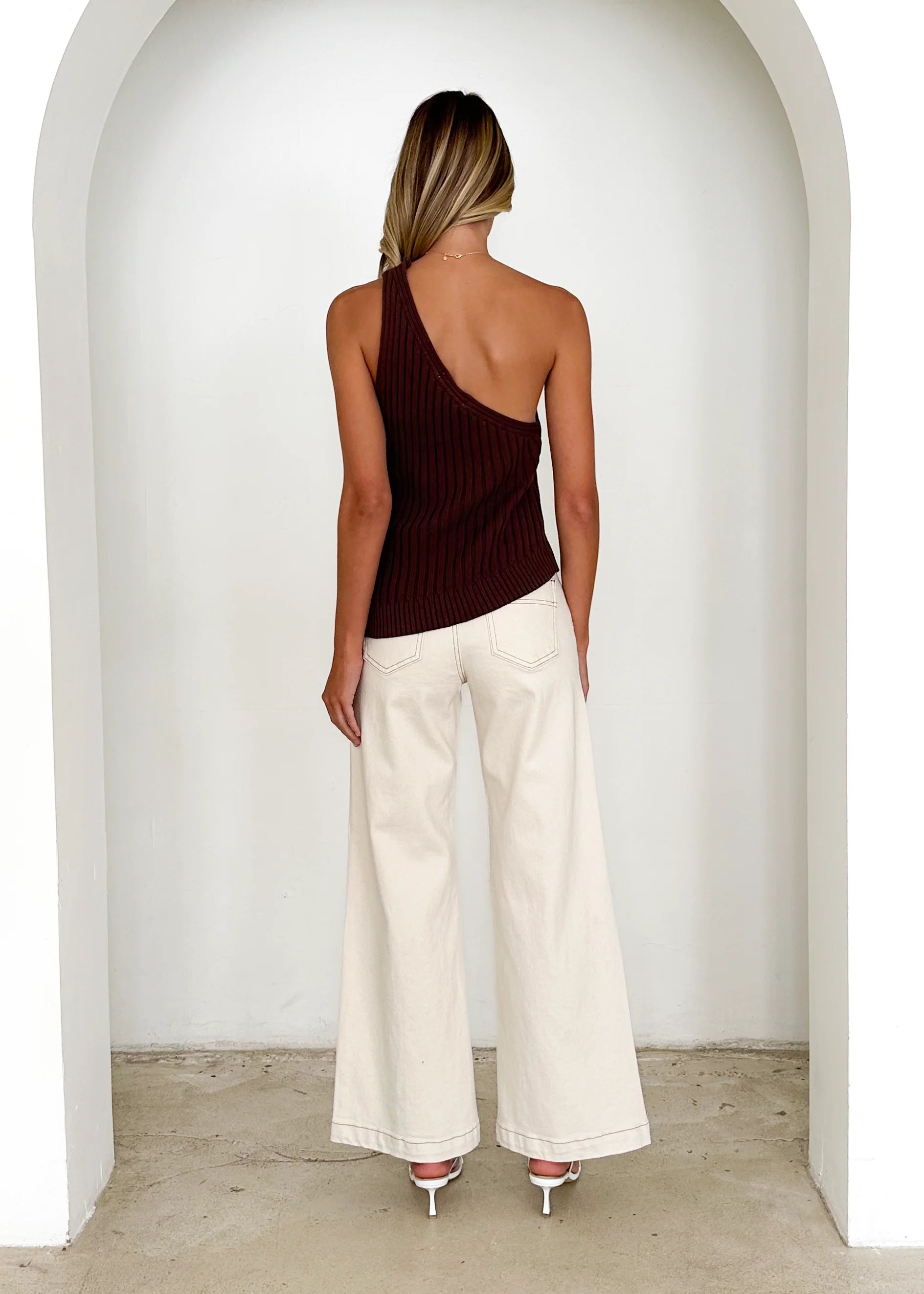 Natalee One Shoulder Knit Top - Chocolate
