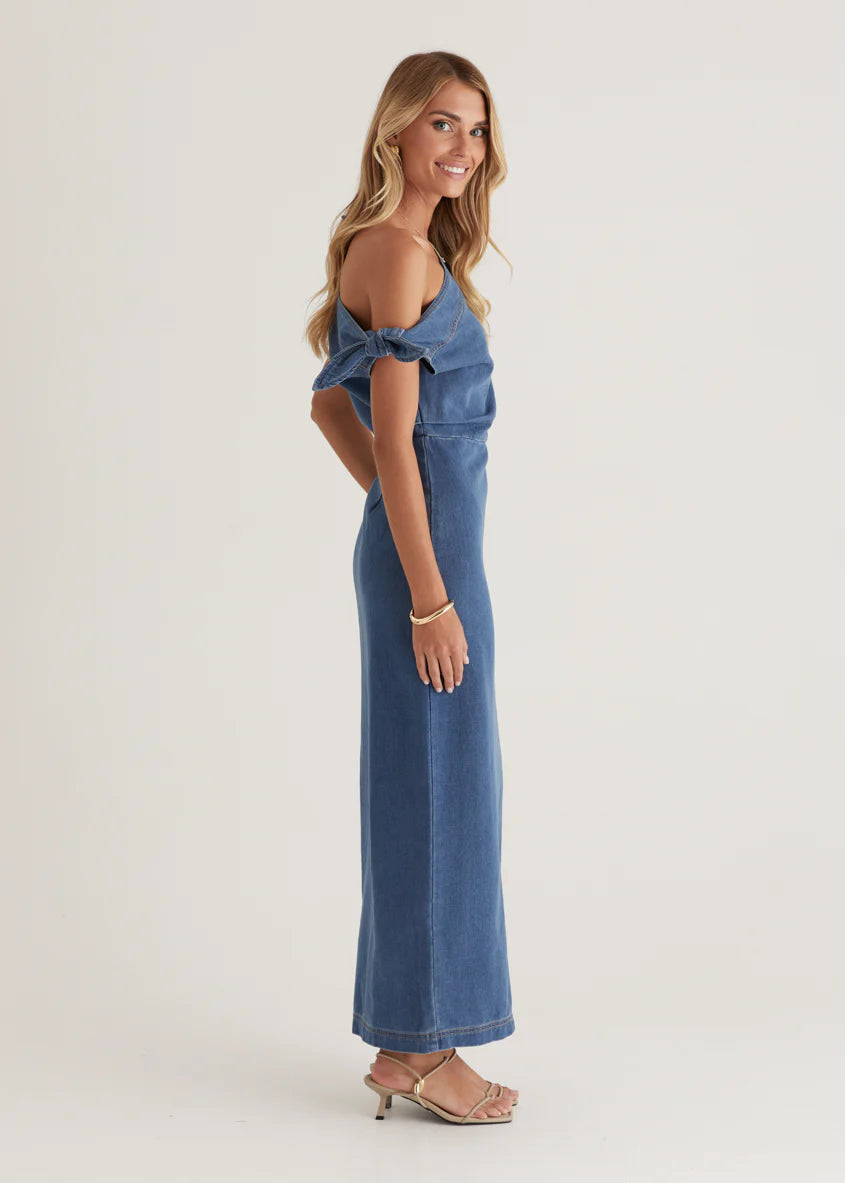 Sicilian One Shoulder Midi Dress - Mid Blue