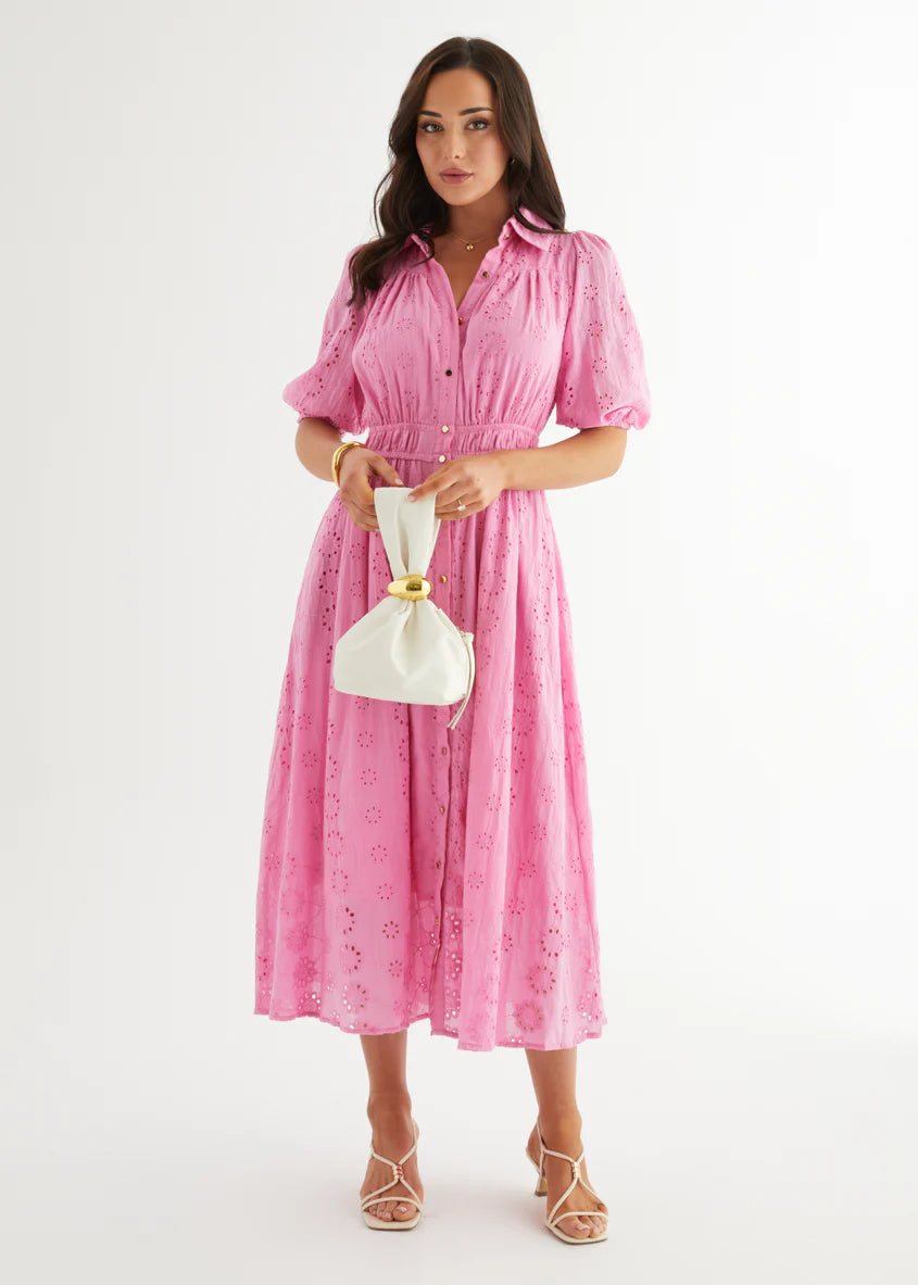 Eryn Midi Dress - Pink Anglaise