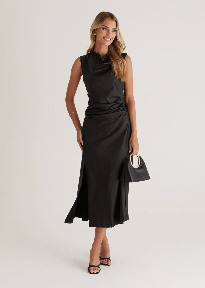 Romella Coated Midi Dress - Black