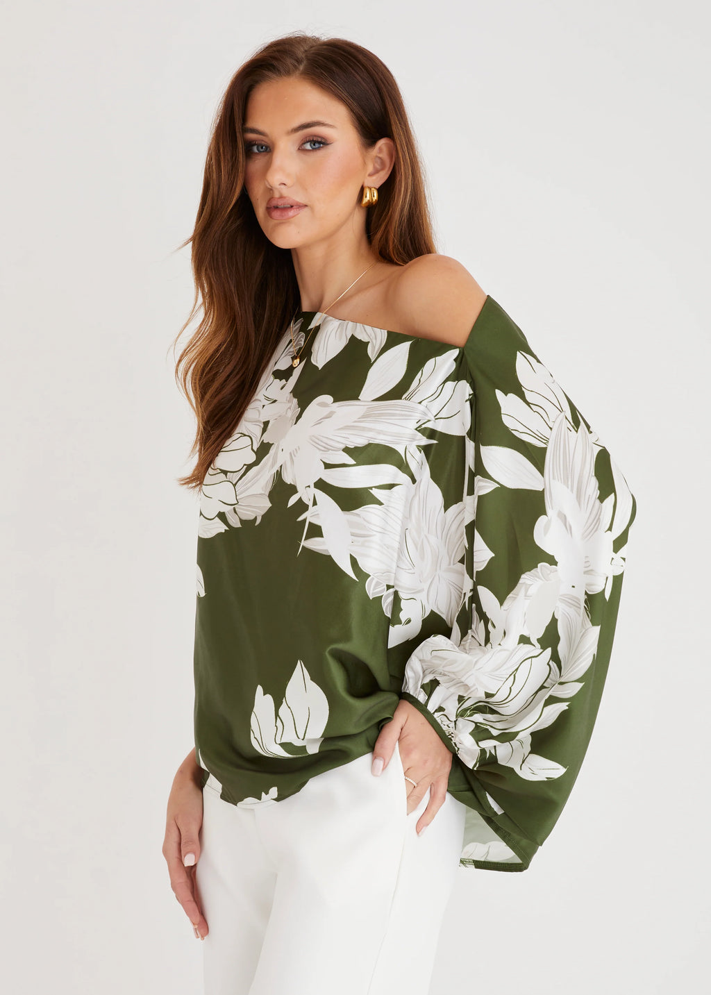 Maui Off Shoulder Top - Khaki Floral