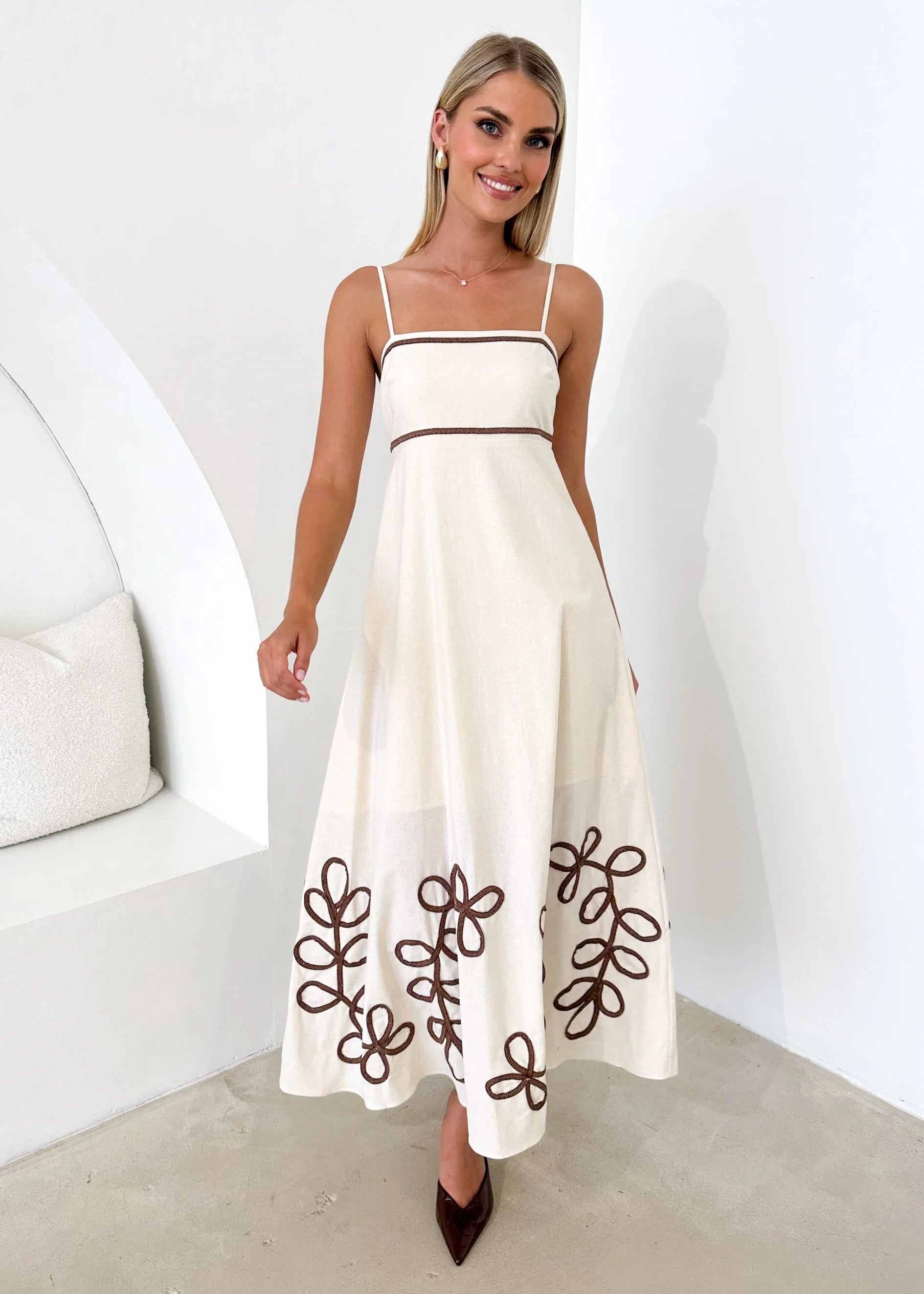 Lelsar Embroidered Maxi Dress - Cream