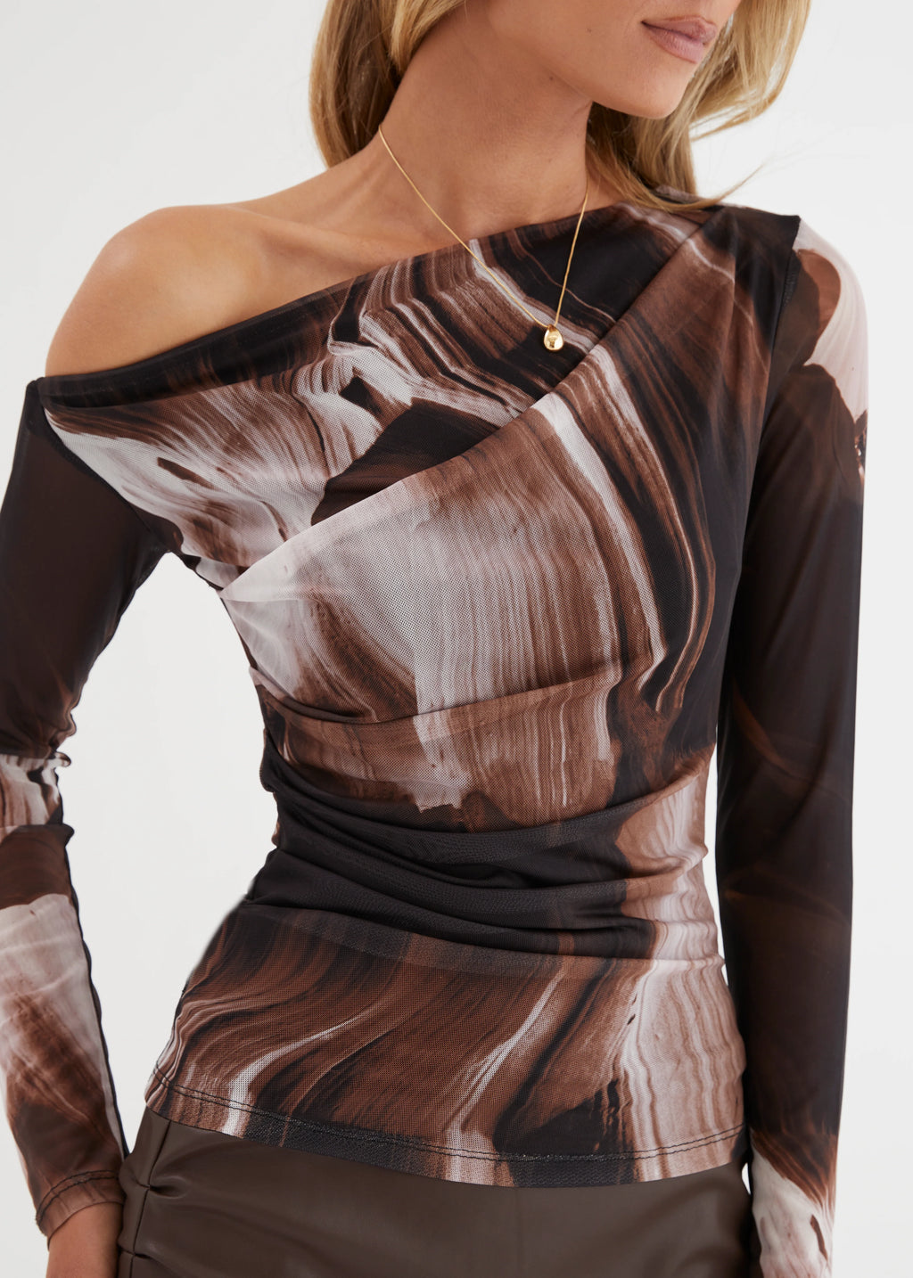 Ablo Off Shoulder Top - Choc Swirl