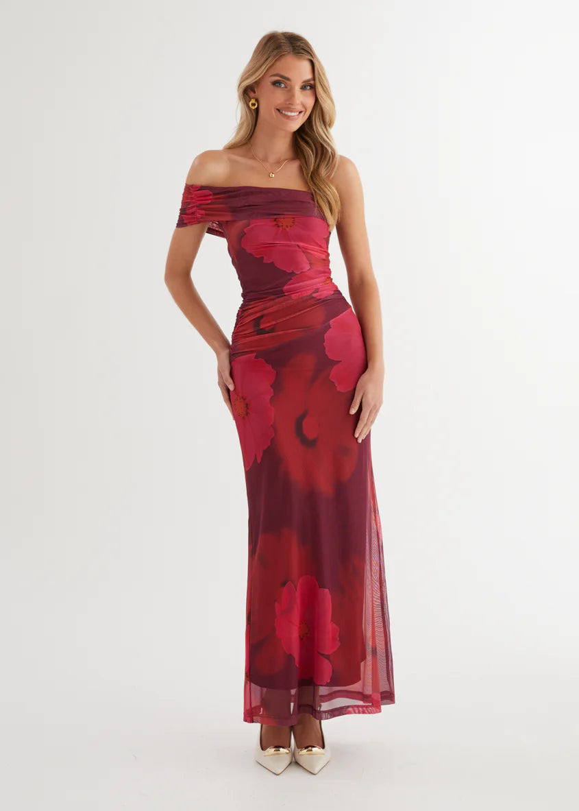 Allina Mesh Maxi Dress - Plum Floral