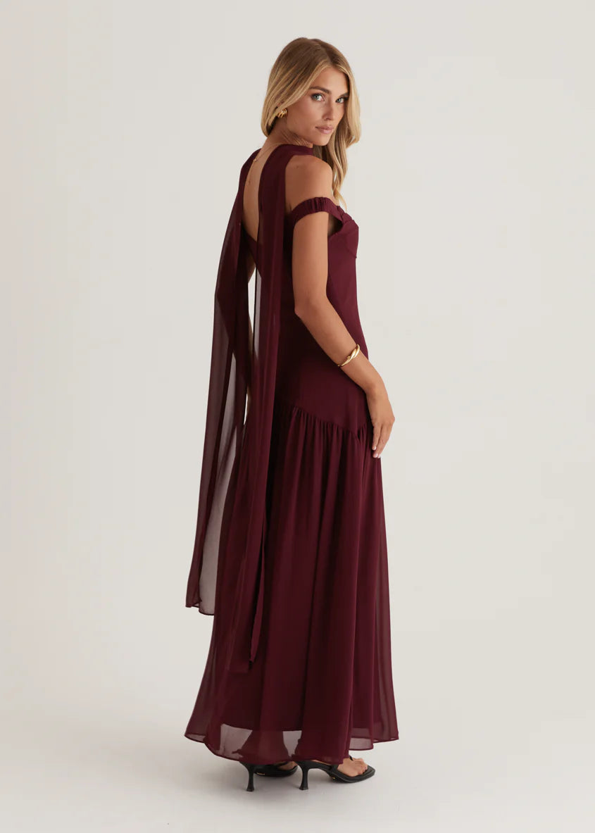 Kirah Off Shoulder Maxi Dress - Wine