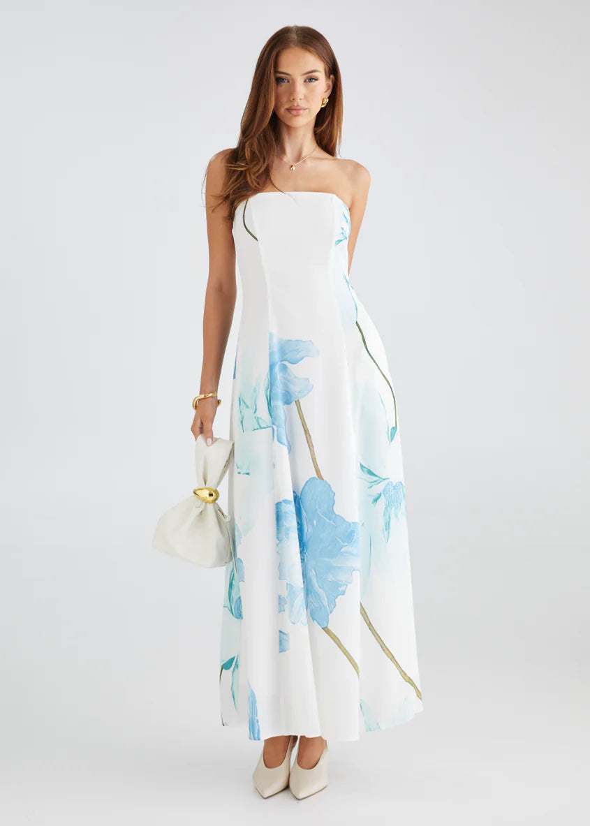 Jayde Strapless Maxi Dress - Blue Flowers