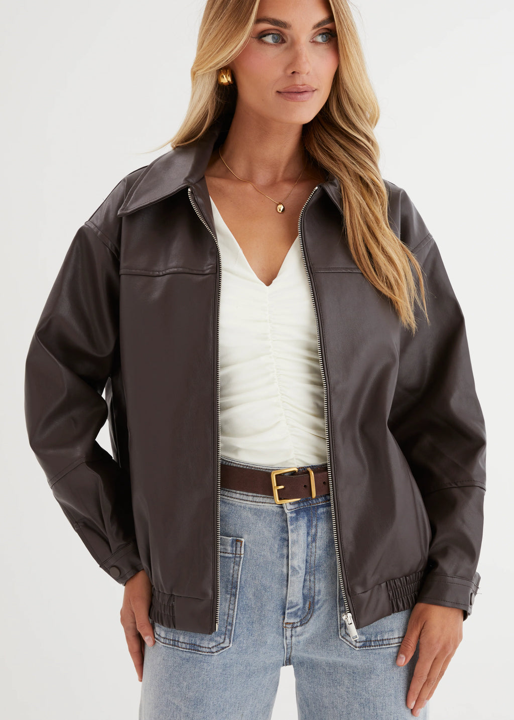 Suki Leather Look Jacket - Chocolate