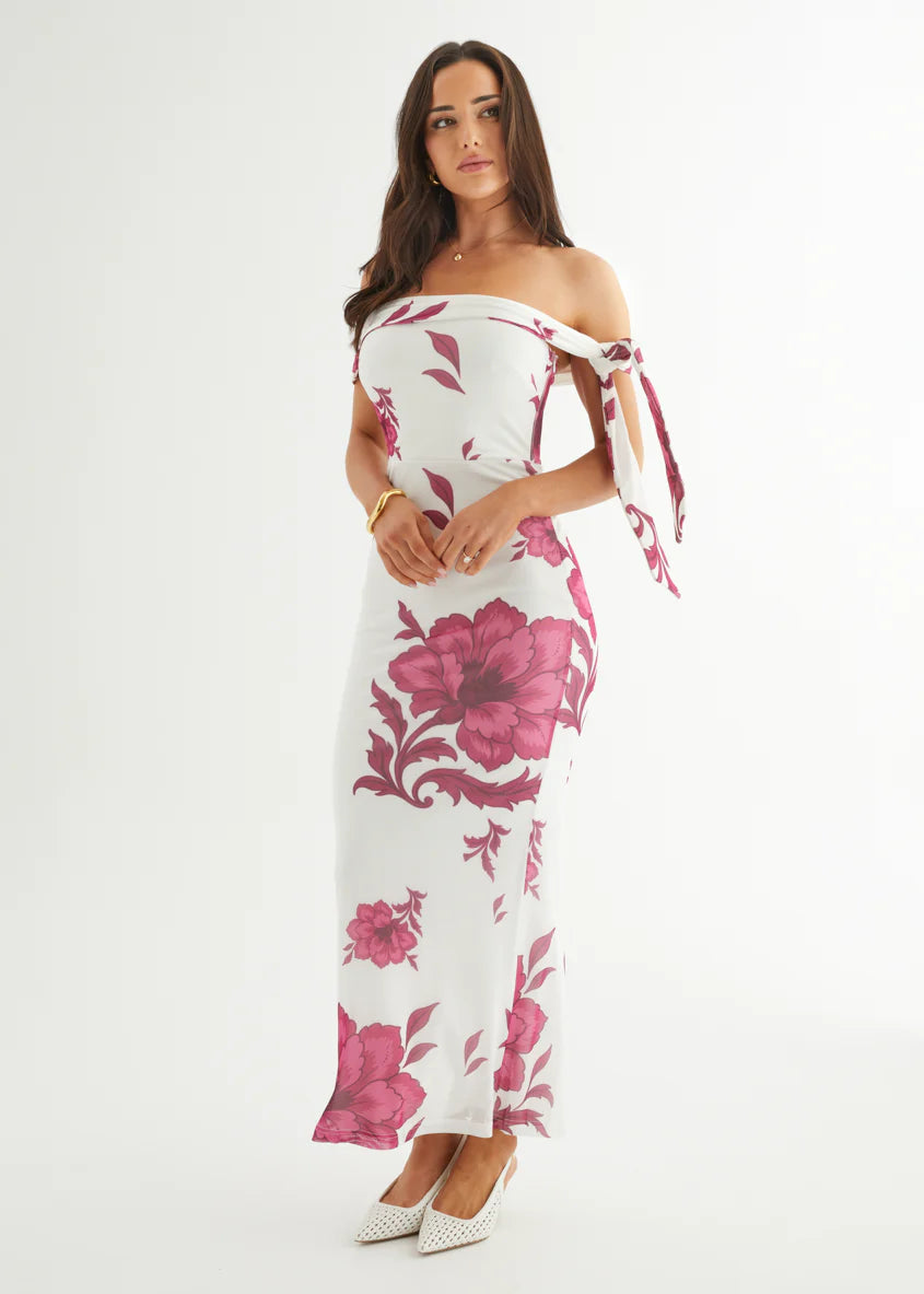Madisyn Mesh Maxi Dress - Berry Flowers